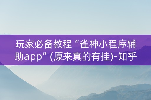 玩家必备教程“雀神小程序辅助app”(原来真的有挂)-知乎