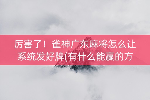 厉害了！雀神广东麻将怎么让系统发好牌(有什么能赢的方法)