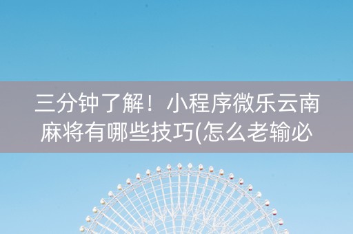 三分钟了解！小程序微乐云南麻将有哪些技巧(怎么老输必备神器)