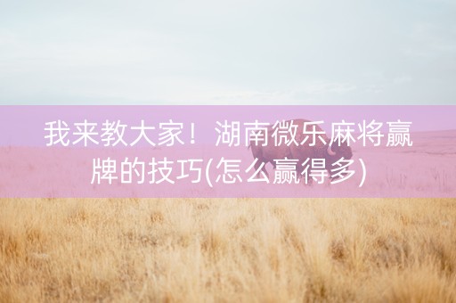 我来教大家！湖南微乐麻将赢牌的技巧(怎么赢得多)