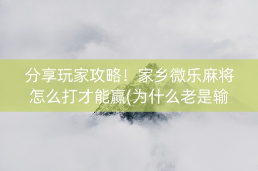 分享玩家攻略！家乡微乐麻将怎么打才能赢(为什么老是输呢)