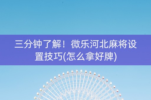 三分钟了解！微乐河北麻将设置技巧(怎么拿好牌)