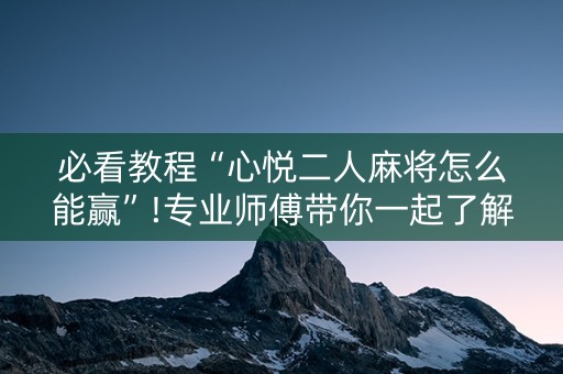 必看教程“心悦二人麻将怎么能赢”!专业师傅带你一起了解（详细教程）-知乎