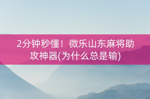 2分钟秒懂！微乐山东麻将助攻神器(为什么总是输)