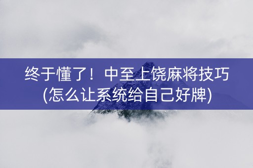终于懂了！中至上饶麻将技巧(怎么让系统给自己好牌)