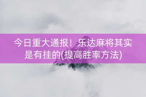 今日重大通报！乐达麻将其实是有挂的(提高胜率方法)