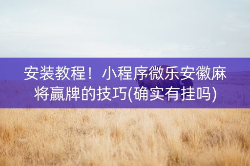 安装教程！小程序微乐安徽麻将赢牌的技巧(确实有挂吗)