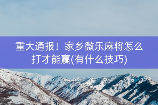 重大通报！家乡微乐麻将怎么打才能赢(有什么技巧)