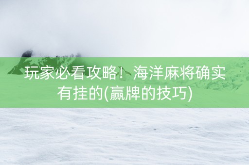 玩家必看攻略！海洋麻将确实有挂的(赢牌的技巧)