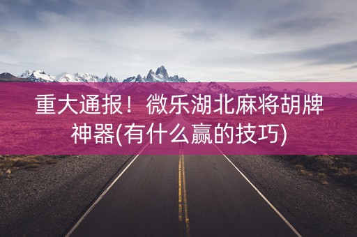 重大通报！微乐湖北麻将胡牌神器(有什么赢的技巧)