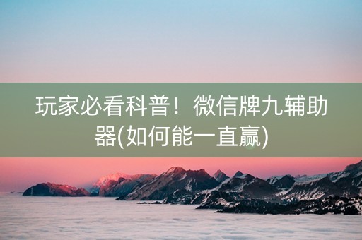 玩家必看科普！微信牌九辅助器(如何能一直赢)