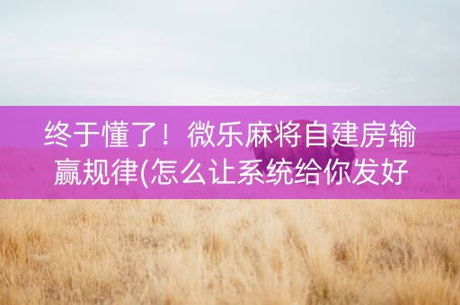 终于懂了！微乐麻将自建房输赢规律(怎么让系统给你发好牌)