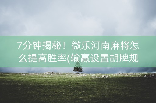 7分钟揭秘！微乐河南麻将怎么提高胜率(输赢设置胡牌规律)