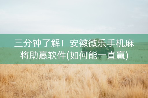 三分钟了解！安徽微乐手机麻将助赢软件(如何能一直赢)