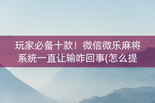 玩家必备十款！微信微乐麻将系统一直让输咋回事(怎么提高胡牌率)