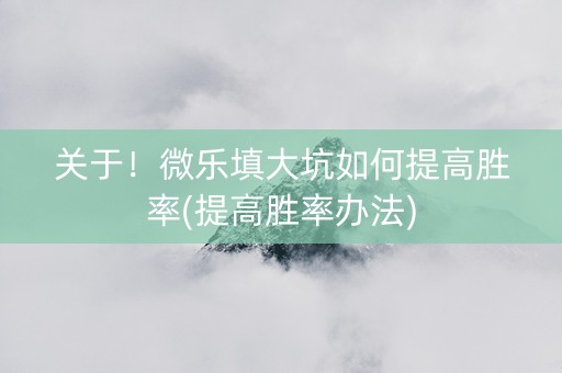 关于！微乐填大坑如何提高胜率(提高胜率办法)