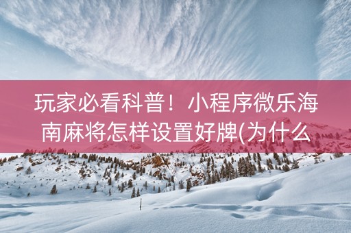 玩家必看科普！小程序微乐海南麻将怎样设置好牌(为什么老是输呢)