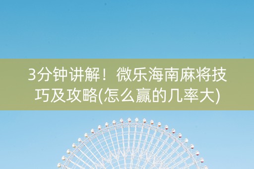 3分钟讲解！微乐海南麻将技巧及攻略(怎么赢的几率大)