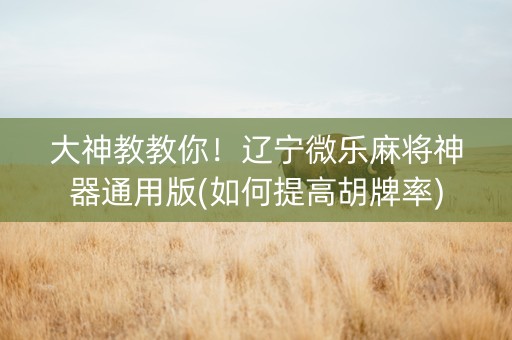 大神教教你！辽宁微乐麻将神器通用版(如何提高胡牌率)