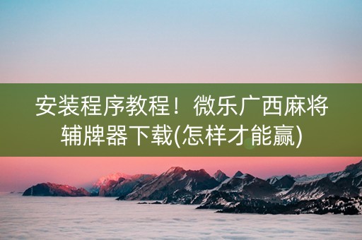 安装程序教程！微乐广西麻将辅牌器下载(怎样才能赢)