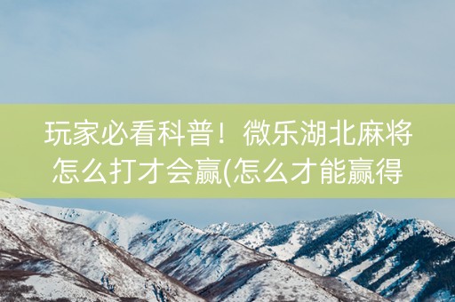 玩家必看科普！微乐湖北麻将怎么打才会赢(怎么才能赢得多)