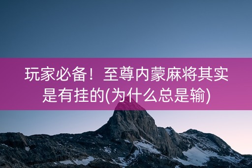 玩家必备！至尊内蒙麻将其实是有挂的(为什么总是输)