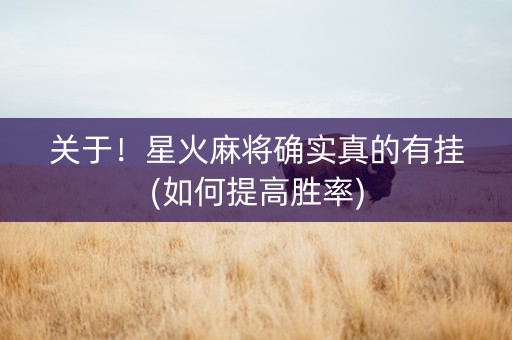 关于！星火麻将确实真的有挂(如何提高胜率)