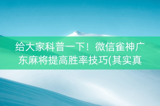 给大家科普一下！微信雀神广东麻将提高胜率技巧(其实真的有挂)