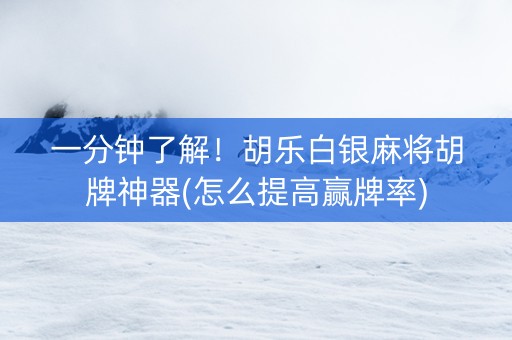 一分钟了解！胡乐白银麻将胡牌神器(怎么提高赢牌率)