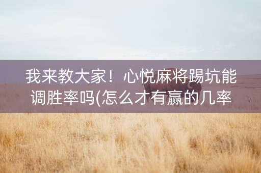我来教大家！心悦麻将踢坑能调胜率吗(怎么才有赢的几率)