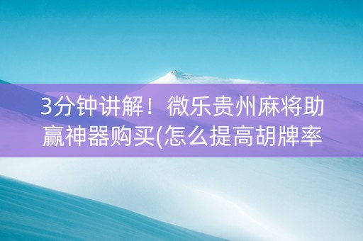 3分钟讲解！微乐贵州麻将助赢神器购买(怎么提高胡牌率)