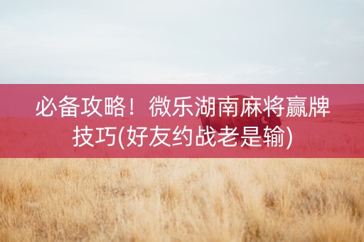 必备攻略！微乐湖南麻将赢牌技巧(好友约战老是输)