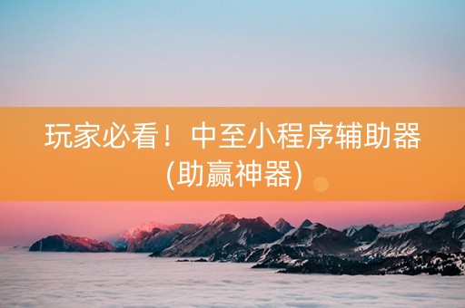 玩家必看！中至小程序辅助器(助赢神器)