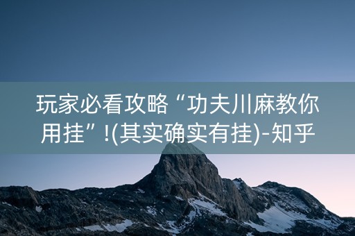 玩家必看攻略“功夫川麻教你用挂”!(其实确实有挂)-知乎