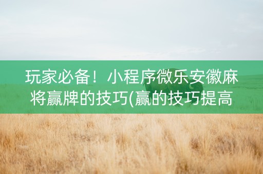 玩家必备！小程序微乐安徽麻将赢牌的技巧(赢的技巧提高胜率)