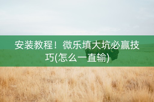 安装教程！微乐填大坑必赢技巧(怎么一直输)