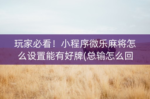玩家必看！小程序微乐麻将怎么设置能有好牌(总输怎么回事)