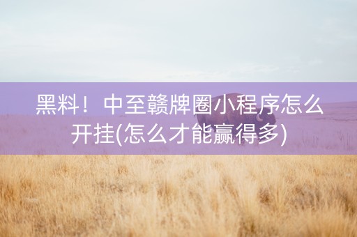 黑料！中至赣牌圈小程序怎么开挂(怎么才能赢得多)