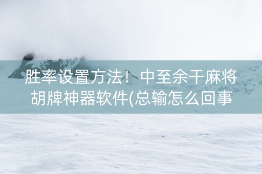 胜率设置方法！中至余干麻将胡牌神器软件(总输怎么回事)