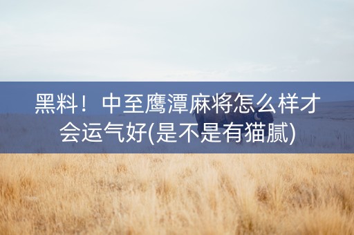 黑料！中至鹰潭麻将怎么样才会运气好(是不是有猫腻)