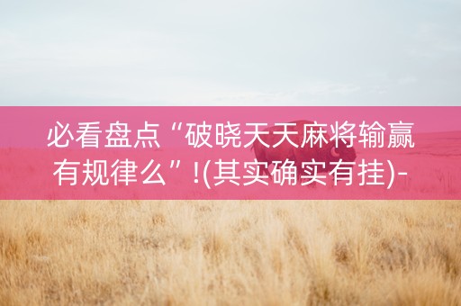 必看盘点“破晓天天麻将输赢有规律么”!(其实确实有挂)-知乎