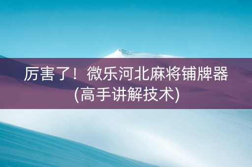 厉害了！微乐河北麻将铺牌器(高手讲解技术)