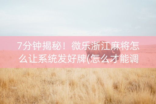 7分钟揭秘！微乐浙江麻将怎么让系统发好牌(怎么才能调胜率)