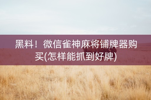 黑料！微信雀神麻将铺牌器购买(怎样能抓到好牌)