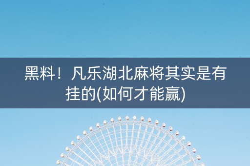 黑料！凡乐湖北麻将其实是有挂的(如何才能赢)