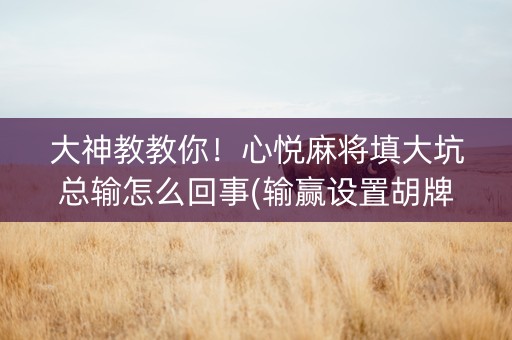 大神教教你！心悦麻将填大坑总输怎么回事(输赢设置胡牌规律)