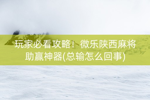 玩家必看攻略！微乐陕西麻将助赢神器(总输怎么回事)