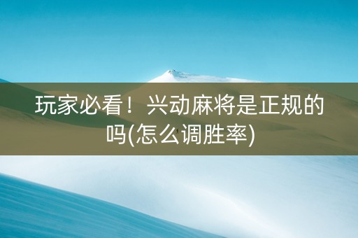 玩家必看！兴动麻将是正规的吗(怎么调胜率)