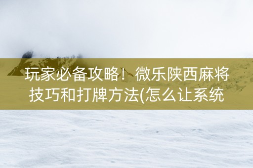 玩家必备攻略！微乐陕西麻将技巧和打牌方法(怎么让系统给自己好牌)