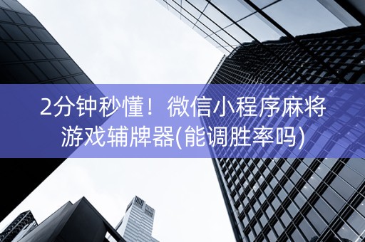 2分钟秒懂！微信小程序麻将游戏辅牌器(能调胜率吗)